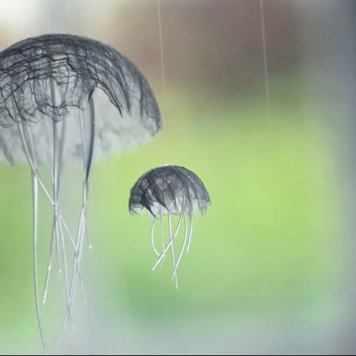 Méduses de fibre de mûrier dans l'atelier de Miki Nakamura